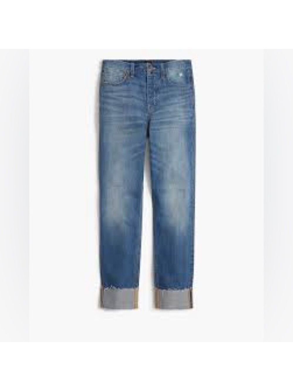 J. Crew Premium Edition High-Rise Straight Cuffed Raw Hem Distressed Jean